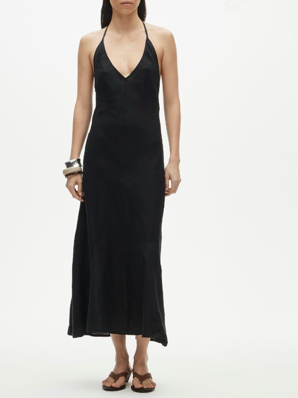 NWT J.Crew V-neck Halter Dress in Saffron Linen - Black